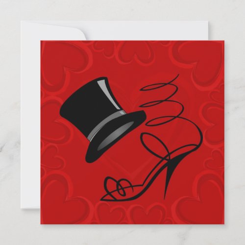 Red Hearts Top Hat High Heels Thank You Note