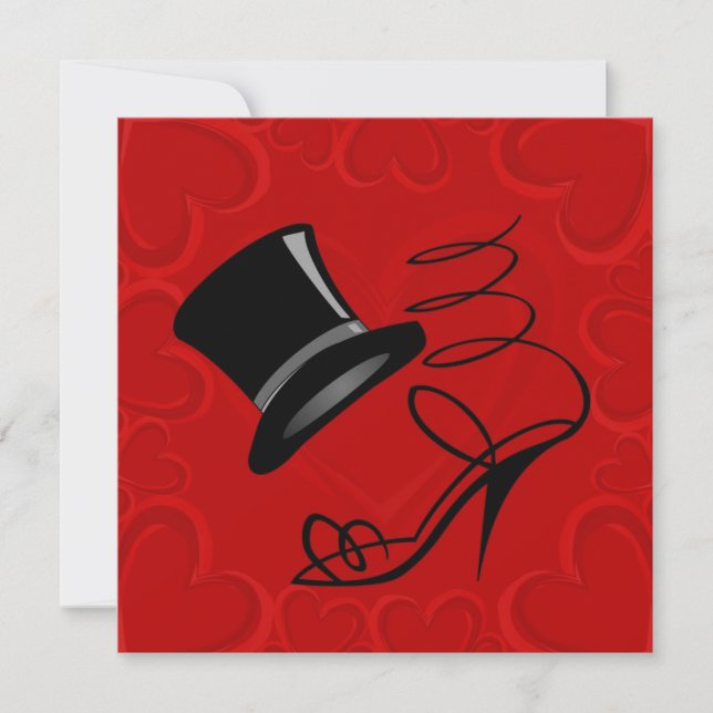 Red Hearts Top Hat High Heels Thank You Note Card (Front)