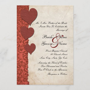 Red Hearts Torn Paper Wedding Invitation