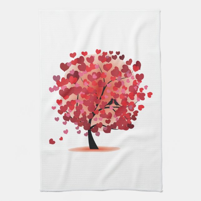 Red Hearts Tree Kitchen Towel (Vertical)