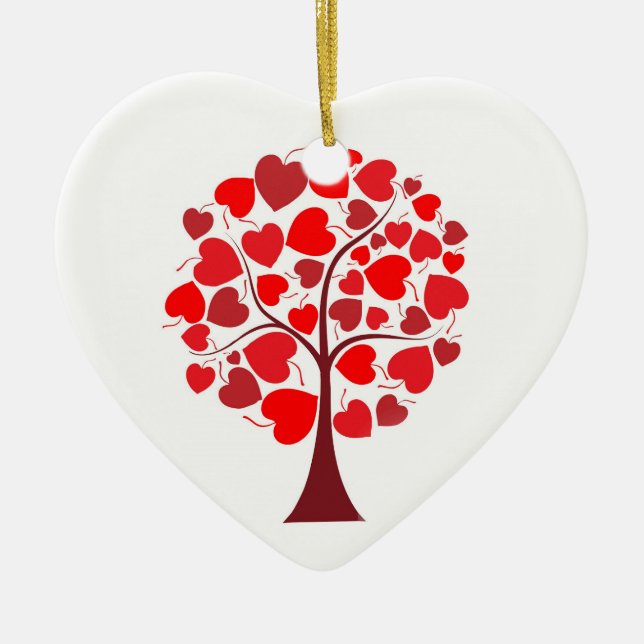 Red Hearts Tree Valentine Ceramic Ornament (Front)