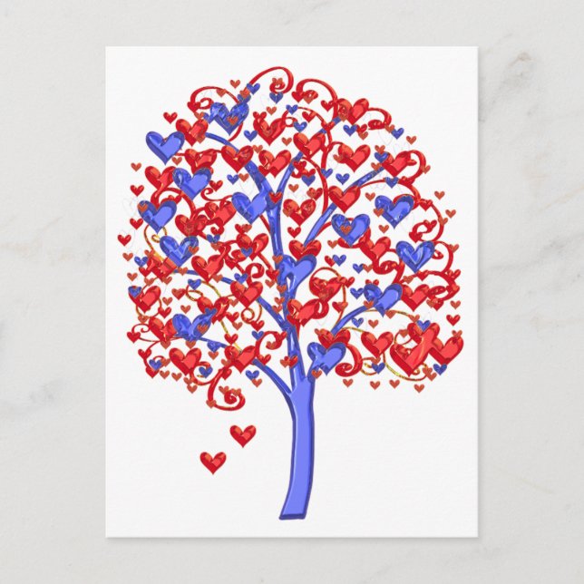 Red Hearts Tree Valentine Postcard (Front)