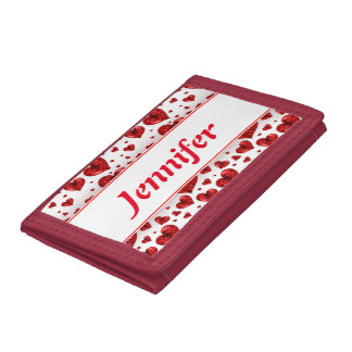 Red hearts trifold wallet