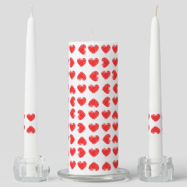 Red Hearts Unity Candle Set (Front)