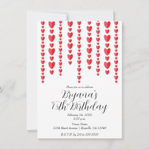 Red Hearts Valentine Birthday Party Invitation