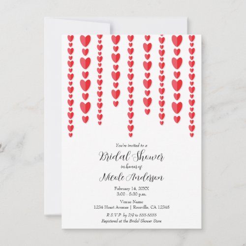 Red Hearts Valentine Bridal Shower Invitation
