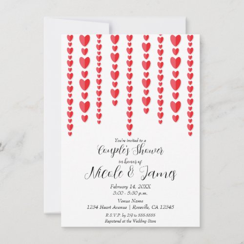 Red Hearts Valentine Couples Wedding Shower  Invitation