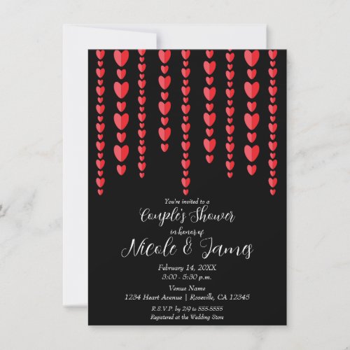 Red Hearts Valentine Couples Wedding Shower  Invitation