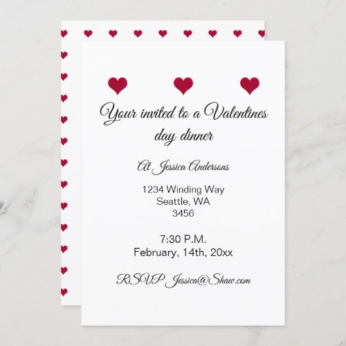 Red hearts valentine dinner invitation