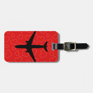 Red Hearts Valentine pattern with airplane Luggage Tag
