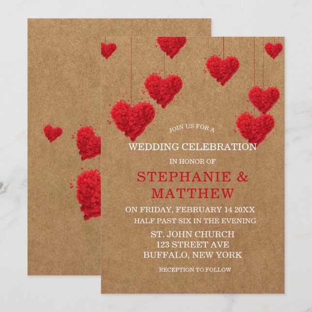 Red Hearts Valentine’s Day Wedding Invitation (Front/Back)