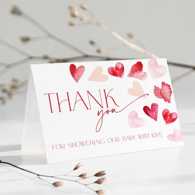Red Hearts Valentines Day Baby Shower Thank You Card (Creator Uploaded)