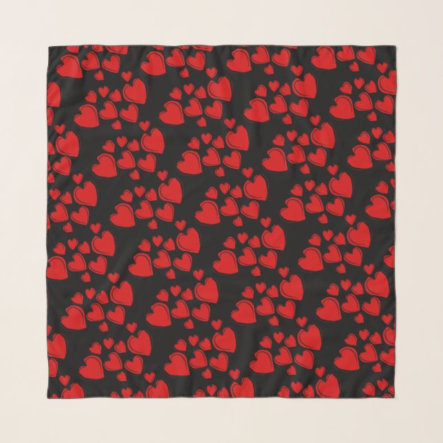 Red Hearts | Valentine's Day Black Chiffon Scarf (Front)
