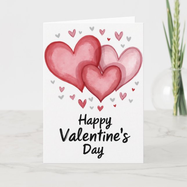 Red Hearts Valentines Day Card (Front)