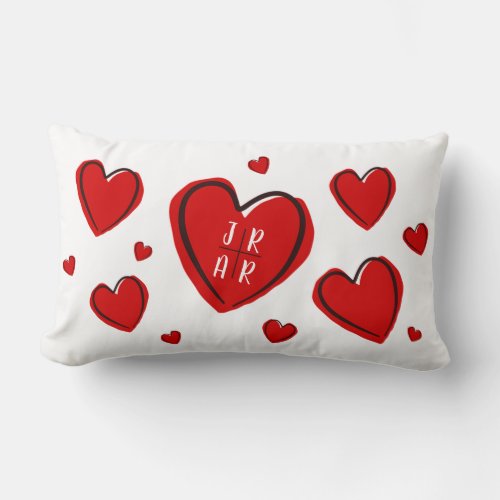Red Hearts Valentines Day Custom Couples Cute Lumbar Pillow