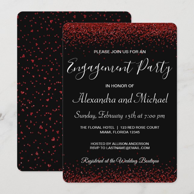 Red Hearts Valentine's Day Engagement Party Invitation (Front/Back)
