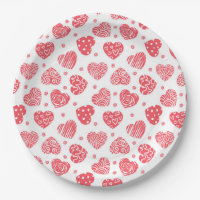Red Hearts Valentine's day Love  Paper Plates