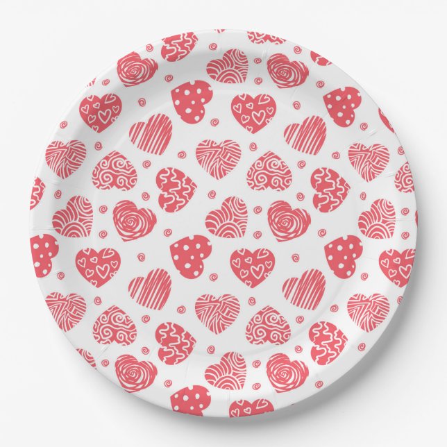 Red Hearts Valentine's day Love  Paper Plates (Front)