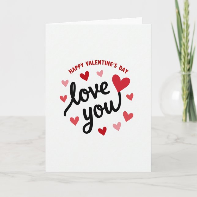 Red Hearts Valentines Day Love You Card (Front)