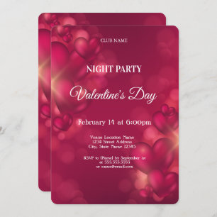 Red Hearts Valentine's Day Night Party Invitation