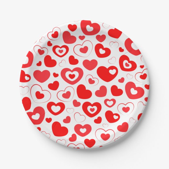 Red Hearts Valentine's Day Paper Plates (Front)