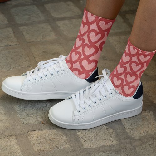 Red hearts valentines day pattern socks