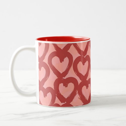 Red hearts valentines day pattern Two_Tone coffee mug