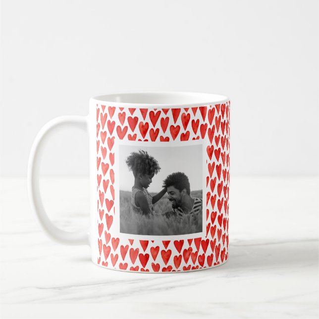 Red Hearts Valentine's Day Photo Coffee Mug (Left)