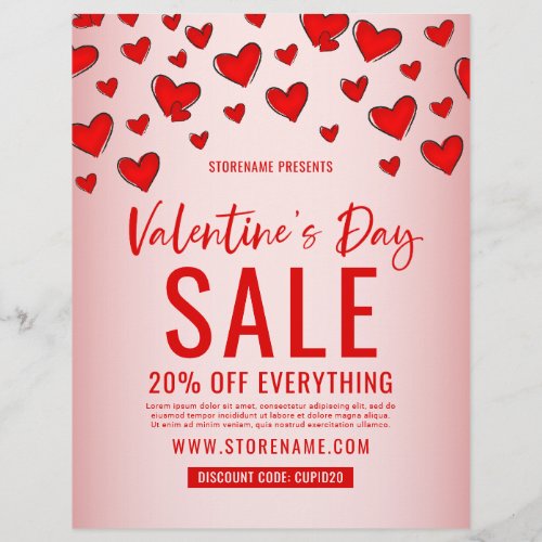 Red Hearts Valentines Day Retail Sale Pink Flyer