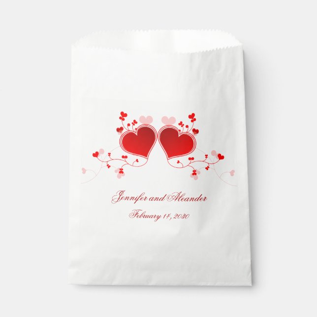Red Hearts Valentine's Day Wedding Paper Favor Bag (Front)