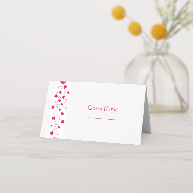 Red Hearts Valentines Day Wedding Place Card (Front)