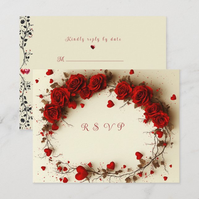 Red Hearts Valentine's Day Wedding RSVP Card (Front/Back)
