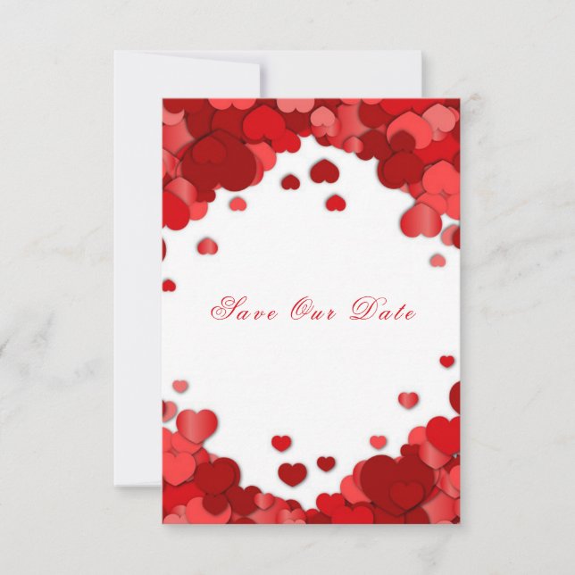 Red Hearts Valentine's Day Wedding Save The Date (Front)