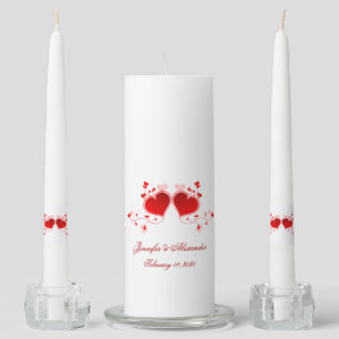 Red Hearts Valentines Day Wedding Unity Candle Set