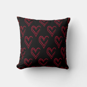 Red Hearts Valentine's Minimalist Black Sq Pillow
