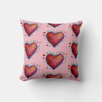 Red Hearts Watercolor Art  Throw Cushion