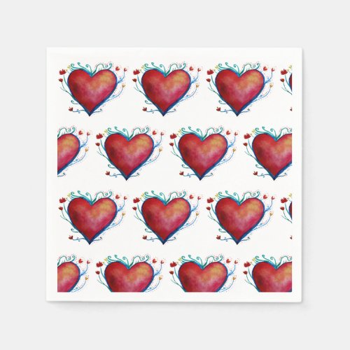 Red hearts Watercolor  Hearts Wedding  Napkins