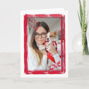 Red Hearts Watercolor Valentine Photo Frame Holiday Card
