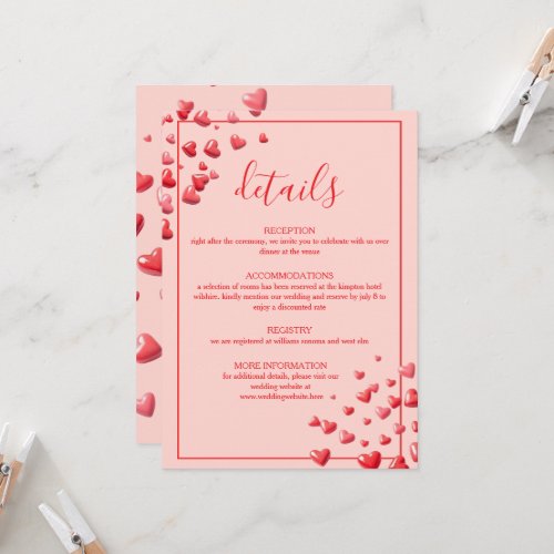 Red Hearts Wedding Details Card