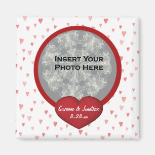 Red Hearts Wedding Photo Magnet