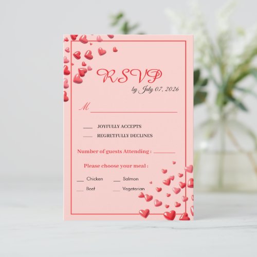 Red Hearts Wedding RSVP Card