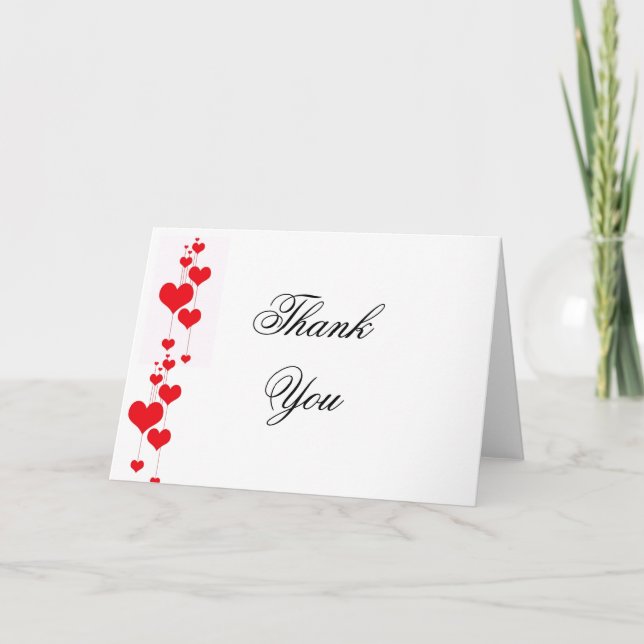 Red Hearts Wedding Thank You Notes (Front)