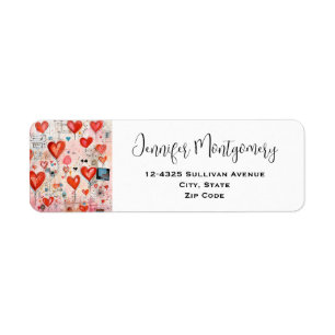 Red Hearts Whimsical Love Pattern Address Label