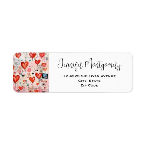 Red Hearts Whimsical Love Pattern Address Label