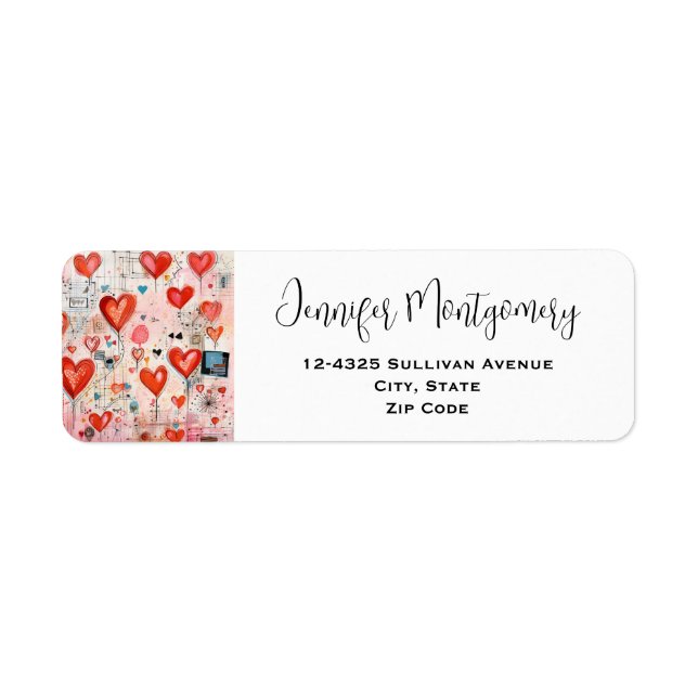 Red Hearts Whimsical Love Pattern Address Label (Front)