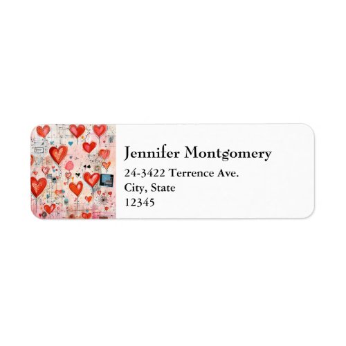 Red Hearts Whimsical Love Pattern Address Label