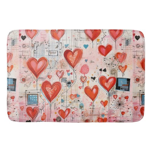 Red Hearts Whimsical Love Pattern Bath Mat