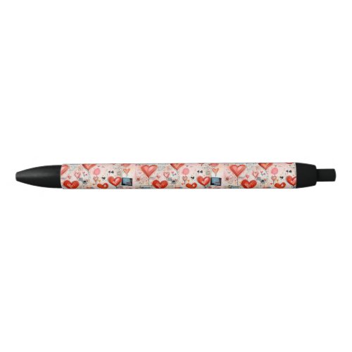 Red Hearts Whimsical Love Pattern Black Ink Pen