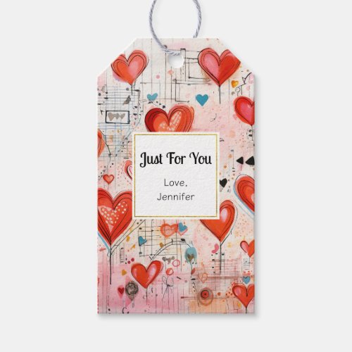 Red Hearts Whimsical Love Pattern Just for You Gift Tags