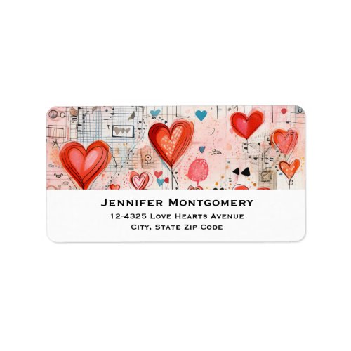 Red Hearts Whimsical Love Pattern Label